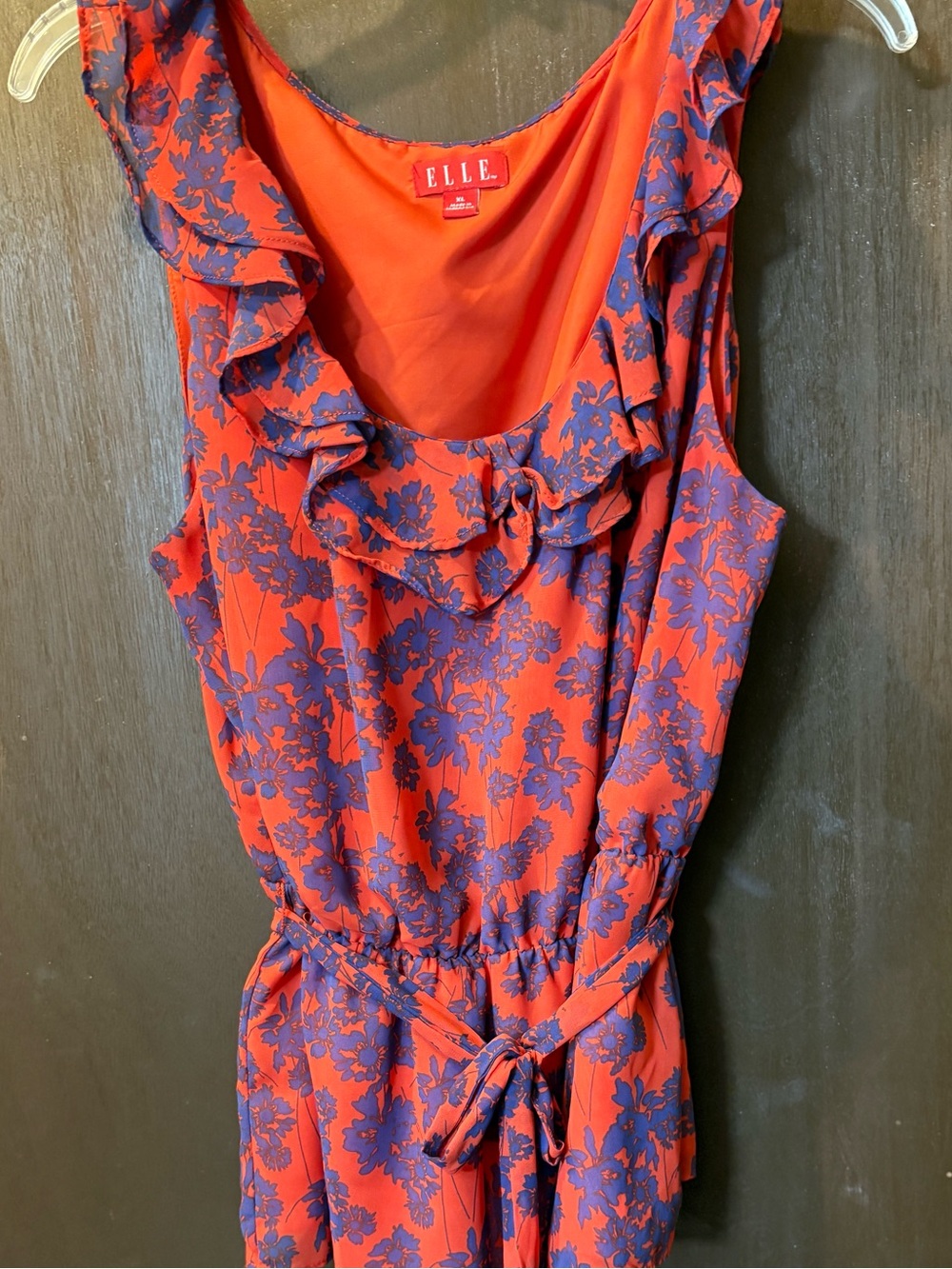 Elle Red Camisole with Blue Floral Ruffle Neckline & bodice. Cinch waist or not?